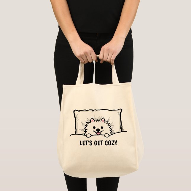 Bolsa Tote Adorável Vamos de Cão Pomerano Branco (Frente (produto))