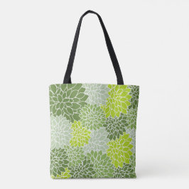 Bolsa Tote Adorável Verde e Cinza Dahlia Floral