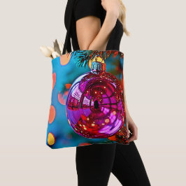 Bolsa Tote Adorno de Natal Vibrante com Design Brilhante