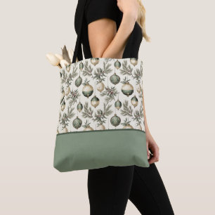 Bolsa Tote Adornos em Verde Salvia e Dourado Bloco de Cores