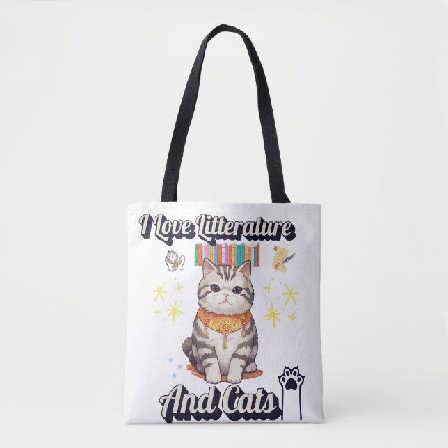 Bolsa Tote Adoro Literatura e Gatos Design (Frente)