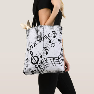 Bolsa Tote Adoro Música Musical Notes Art Grunge Vintage