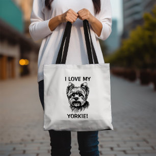 Bolsa Tote Adoro o meu Yorkie com o Yorkie Sketch