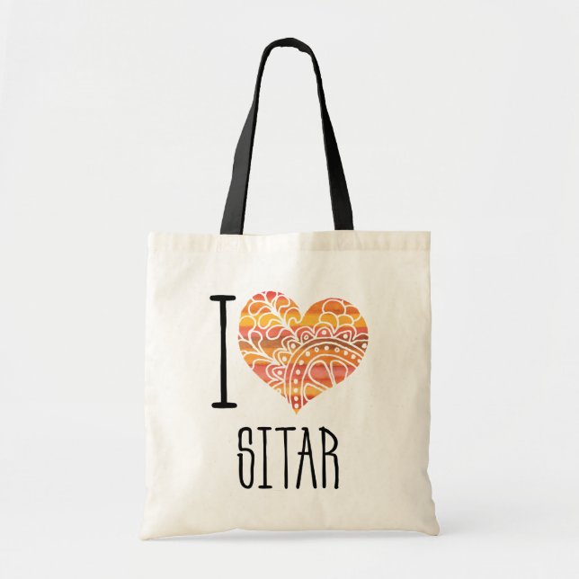 Bolsa Tote Adoro Sitar Coração Mandala Laranja (Frente)