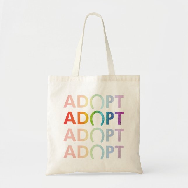 Bolsa Tote Adotar Hoof Stacking Texto Empilhado Arco-Íris (Frente)