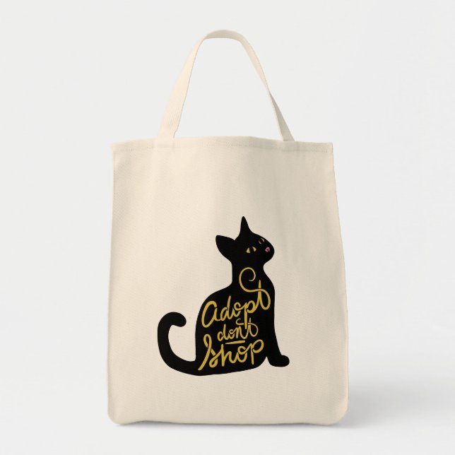 Bolsa Tote Adotar Não Comprar Adoção de Gato Negro (Frente)