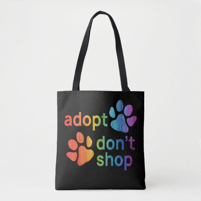 Bolsa Tote Adote Não Compre as patas do arco-íris (Frente)