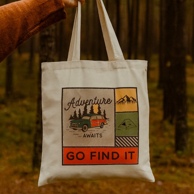 Bolsa Tote Adventure Aguarde Ir Encontrá-Lo, Retro Camping Vi (Criador carregado)