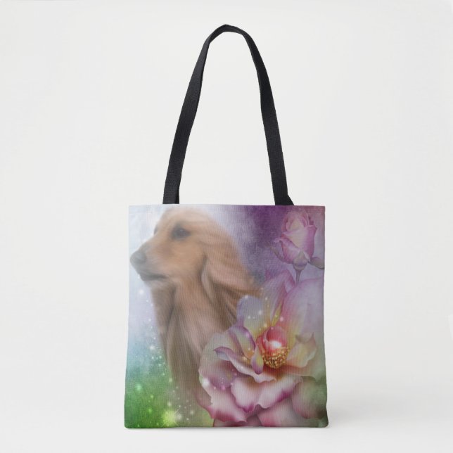 Bolsa Tote Afegão de Hound Flowers de Arte Canina (Frente)