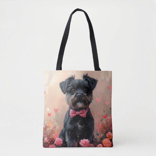 Bolsa Tote Affenpinscher com Rosas - Dia de os namorados (Frente)