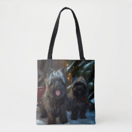 Bolsa Tote Affenpinscher Passeio de Trenó Nevado Decoração de