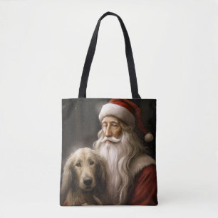 Bolsa Tote Afghan Hound com Papai Noel Natal Festivo