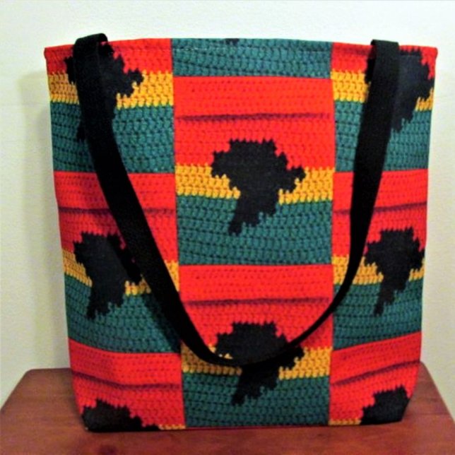 Bolsa Tote África Black Red Dourado Crochet Impressão (Criador carregado)