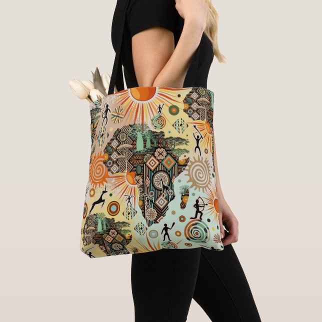 Bolsa Tote Africa Map Decorative Tribal Elements Pattern (Close Up)