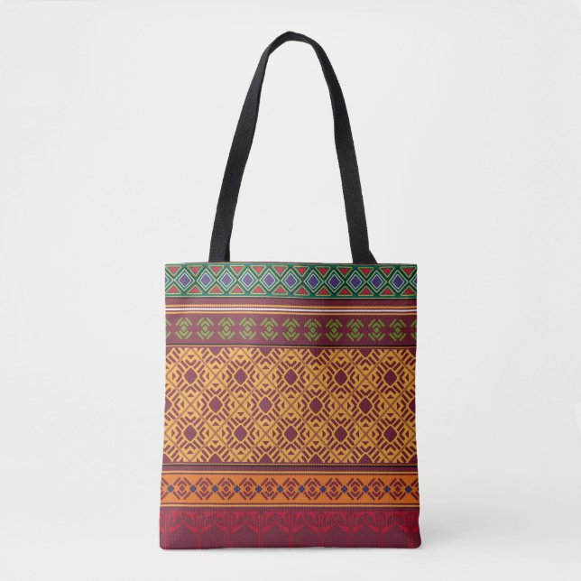 Bolsa Tote África Ornamental Elegante: Padrão Étnico Indiano (Frente)