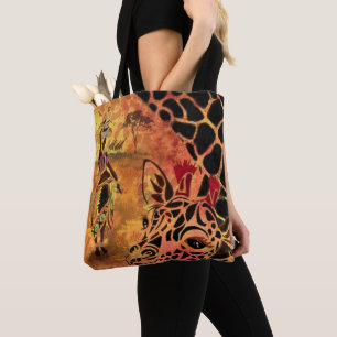 Bolsa Tote African Girl and Giraffe - Amigos - Desenho de Art