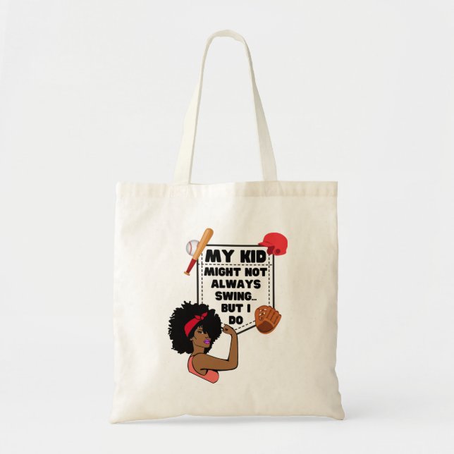 Bolsa Tote Afro Baseball Mãe, meu filho pode nem sempre tocar (Frente)