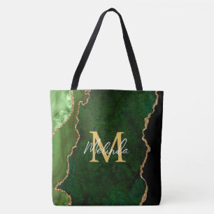 Bolsa Tote Agate de mármore verde e Dourado