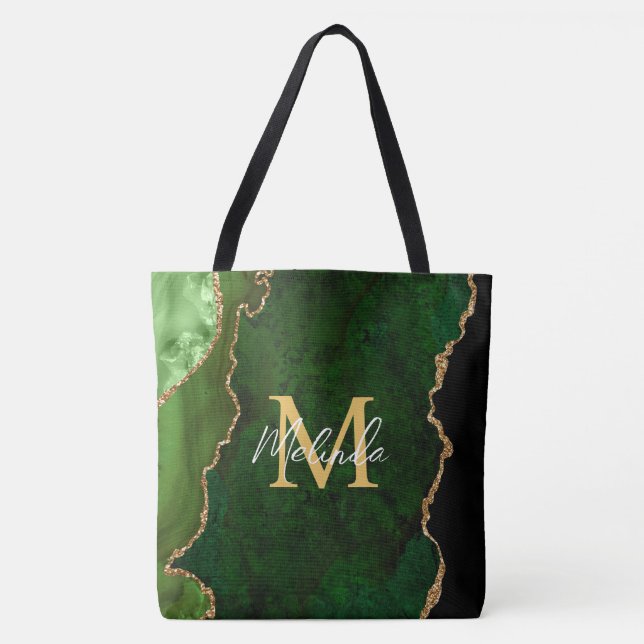 Bolsa Tote Agate de mármore verde e Dourado (Frente)