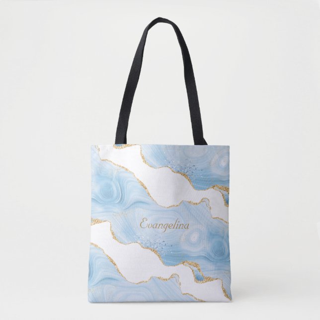 Bolsa Tote Agate Dourado Trendy Blue Personalizado (Frente)