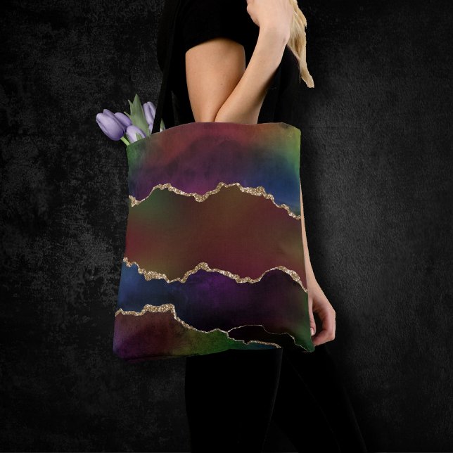 Bolsa Tote Agato Escuro Intenso | Moody Rainbow Jewel Tone (Criador carregado)