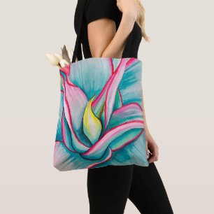 Bolsa Tote Agave watercolor de arte fina suculenta
