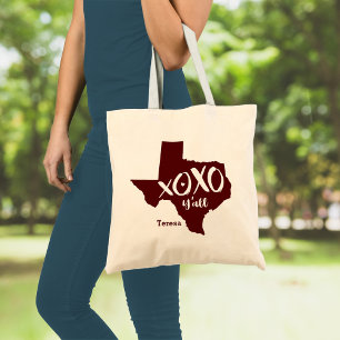 Bolsa Tote Aggies Maroon XOXO, Y'all - Texas State Shape