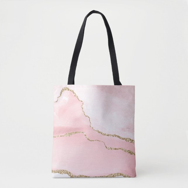 Bolsa Tote Agite de Blush Rosa com Elegante de Fita Dourada (Frente)