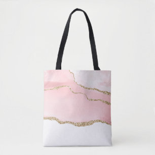 Bolsa Tote Agite de Blush Rosa com Elegante de Fita Dourada