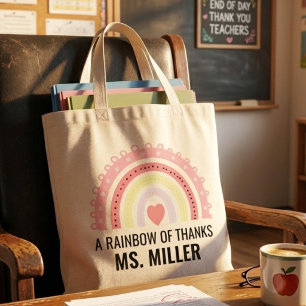Bolsa Tote Agradecimento ao Professor Boho Arco-Íris