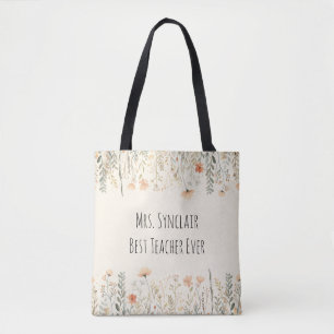 Bolsa Tote Agradecimento ao Professor de Flor Silvestre Rosa