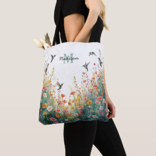 Bolsa Tote Água de Primavera Pássaros Florais Monograma Flor