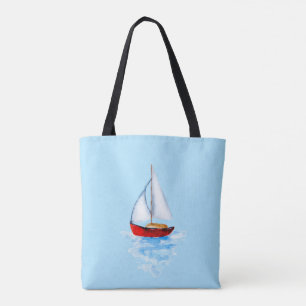 Bolsa Tote Água do litoral azul do oceano de vela