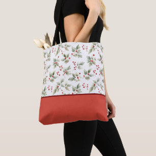 Bolsa Tote Água-forte Bonita de Azevinho e Frutas em Bloco de