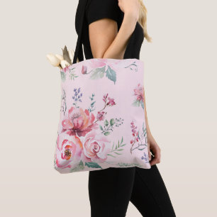 Bolsa Tote Água-forte de Rosas Cor-de-Rosa Botânica Estética