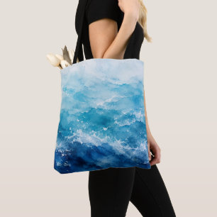 Bolsa Tote Água Marinha Abstrata Oceano Azul Mar