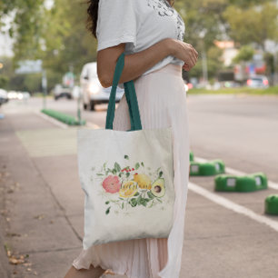 Bolsa Tote Água-marinha Tropical de Frutas Cítricas Afeminada