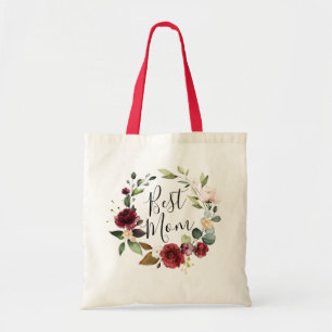 Bolsa Tote Água Melhor Mamãe Rosa Borgonha Coroa Floral