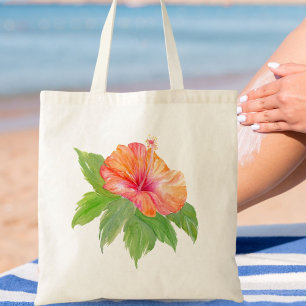 Bolsa Tote Água tropical Colorido Laranja Hibisco 