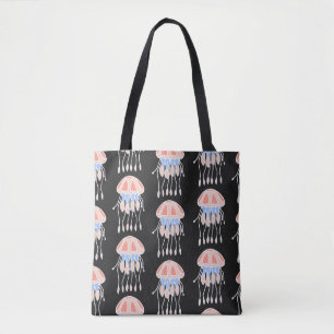 Bolsa Tote Água-viva pintada à mão, padrão vibrante de safra.