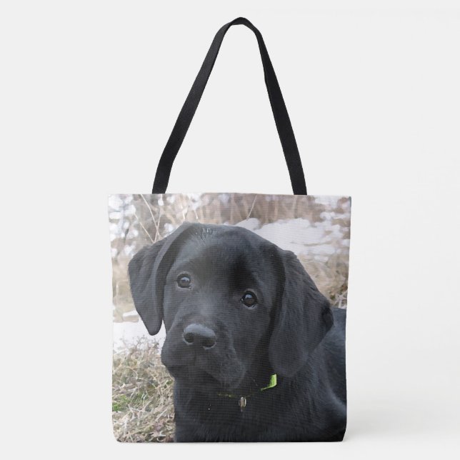 Bolsa Tote Aguardando Primavera - Labrador Puppy - Preto Lab (Frente)