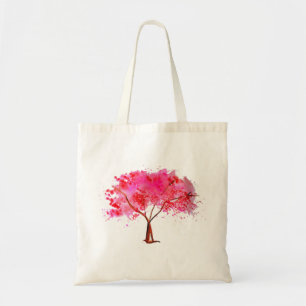 Bolsa Tote Aguarela cor-de-rosa da árvore da flor de