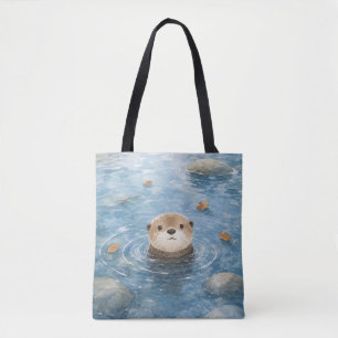 Bolsa Tote Aguarela de Lontra Adorável