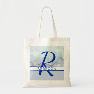 Bolsa Tote Aguarela do azul do monograma do nome