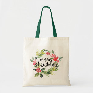 Bolsa Tote Aguarela do Natal - grinalda do Feliz Natal