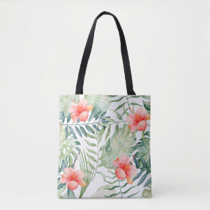 Bolsa Tote Aguarela floral do hibiscus tropical das folhas