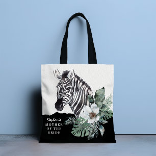 Bolsa Tote Aguarela Floral Zebra Mãe da Noiva Nome T