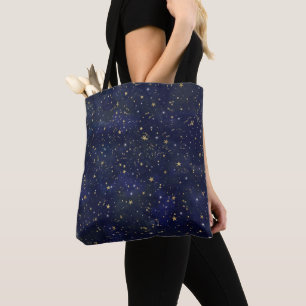 Bolsa Tote Aguarela lunática das estrelas celestiais azuis &