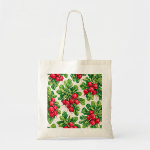 Bolsa Tote Aguarela Rabanetes Vermelhos e Folhas Verdes