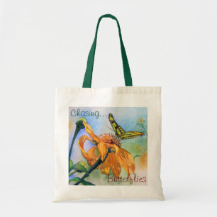 Bolsa Tote Aguarela verde tropical da borboleta